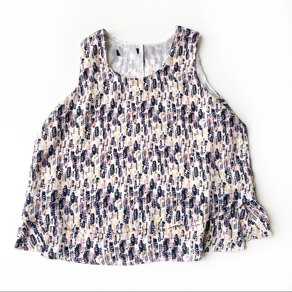 Layered Chiffon Tank Top Abstract Print Boho Flowy Sleeveless Blouse Small